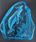 Wyland 2002 Humpback Whale And Calf Blue Glass Sculpture