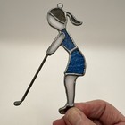 Vintage 5    Lady Golfer Stained Glass Sun Catcher Swinging Golf
