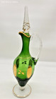 Vtg Green Glass Decanter Bar Set Mid Century Gold  5 Glasses