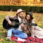 38  Beginner Wood Acoustic Guitar Starter Kit W gig Bag pick strings Strap Black