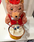 Vintage Antique Toy Wind Up Mechanical Drummer Tin plush Bear - Works 