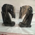 Polished Stone Art Deco Horse Head Bookends Set Of 2 Black gray