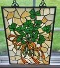Vintage Stained Glass Leaded Glass Panel   Hanging Amber Yellow Green Red