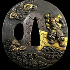 Tsuba Signed  soten  Samurai Vs  Dragon Japanese Copper Sword Guard Edo Antique