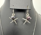 Starfish Necklace Earrings Set 925 Silver Peacock Dyed Freshwater Pearl Coastal