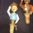 Lot Of 4 Folk Art Carved Wood Mechanical Wine Bottle Stopper