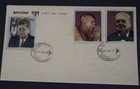 Bhutan  Famous Men 3-d First Day Cover   jfk  Ghandi And Churchill   04-22-1972