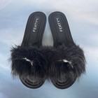 Puma X Fenty Rihanna Slide Chic Fur Black Silver Sandals Womens 8