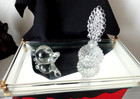 Vintage Vanity Tray Mirror Gold Tone Crystal Border W  Vintage Perfume Bottle