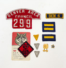 Vintage 1970 Lot Of 10 Denver Council Red And White Shoulder Stripe Badges Pins