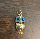 Vintage 14k Solid Yellow Gold 3d Owl With Glass Eyes Pendant Charm Necklace 2g