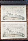 Iceland Landsbanki Islands 5 Kronur 1957 Consecutive Serial Unc Crisp 78 79