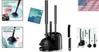 Toilet Brush And Plunger Set With Crevice Cleaner Long Handle Black Bathroom    
