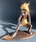 Wooden Primitive Surf Surfing Tribal Statue Tiki Hand Carved Decor Bar Figurine