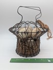Vintage Wire Egg Basket Flower Shaped Handles Primitive Farmhouse Shabby Chic