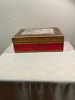 Vintage Red  Italy Florentine Painted Gilt Wooden  Box Marble Like Top