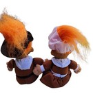Vintage 8  Russ Pilgrim Boy 3886 Girl 3887 Thanksgiving Sitting Troll Doll Set 