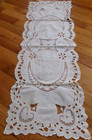 Antique Tambour Net Lace Embroidered   Cutwork Runner With Cotton Linen 48x17