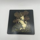 Vintage Mythical Unicorn Coasters Set Of 2 Green Velvet Backed