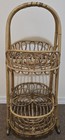 Vintage 2-tiered Mid Century Bamboo Rattan Mcm Rolling Bar Cart Poolside Tiki