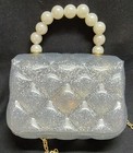 Jelly Plastic Purse Gold Tone Chain   Handles Sparkles Faux Pearls Vtg Retro
