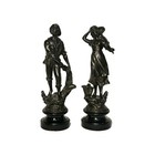 An Antique Pair Of Bronzed Spelter Figures Of A Fisherman And Woman 