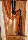 Vintage Macrame Wall Hanging Boho Fiber Art Orange Brown Rust Huge 33 x58  1970s