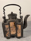 Vintage antique Chinese Pewter Decorative Tea Pot With Six Reverse Painted Glass