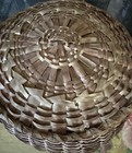 Antique Primitive Brown Wood Handled Gathering Basket Lid Splint Woven 19    X 14