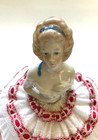 Beautiful Unique Antique Germany Half Doll Sitting On New Hand Made Pincushion