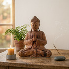 Wooden Hand Carved Meditating Buddha Statue Sculpture Figurine Wood Handmade Am