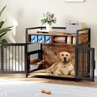 Large Dog Crate Table W  2 Drawers Storage pet Kennel With Feeder  Wood Dog Cage