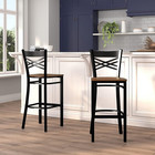 Hercules Series 2 Pk Black   x   Back Metal Barstools With Cherry Wood Seat