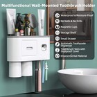 Toothbrush Holder Wall Mounted  Automatic Toothpaste Dispenser 2 Cups  Grey 