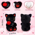 Hagusahuo Black Cat Plush Holding Rose  8 Inch Kawaii Valentines Red Rose 