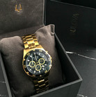 Bulova 98b406 Marine Star Men s Gold-tone Chrono Black Dial Steel Watch 41 5mm