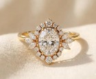 Floral Cluster Style Labcreated Diamond Art Deco Engagement Ring 14k Gold Plated