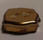 Vintage Stratton Brass Pill Box With Floral Design 1 5   