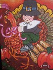 Unused Vintage Greeting Card Gallant Thanksgiving To Grandson Pilgrim W  Turkey