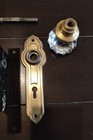 Antique Brass And Glass Art Deco Mortise Door Knob Lock Set