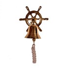 Brass Nautical Bell With Captain s Wheel Hook  Unique Pirate Ship Marine Decor