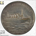 Transatlantic Company  Medal 1912  Silvered Ae Matte  Ship   Mermaid  Pcgs Sp55