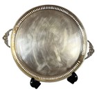 Vintage Pierced Brass Tray 10    Round Ornate Floral Handles Boho Serving Platter