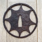 Large  Antique Iron Sword Guard  tsuba  With Openwork Carvings Of A Genji-style
