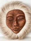 Vintage Alaska Native Carved Fur   Skin Inuit Mask Handmade Wall Art 6 X6 X1   
