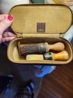 Vintage Gillette Gold Tone Razor 2 Shaving Brushes And Leather Case