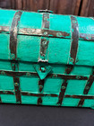 Rustic Turquoise Wooden Treasure Chest Box   Vintage Style Storage Trunk
