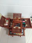 Vintage Singer Wood Sewing Box With Accordion Drawers Thread Included