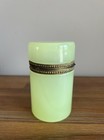 Antique Opaline Glass Box Green Uranium Vaseline Jewelry Trinket Gilded Brass
