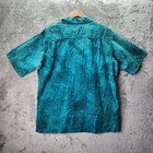Nature s Boutique Batik Cat Print Button Up Shirt Mens L Teal Animal Art Shirt U